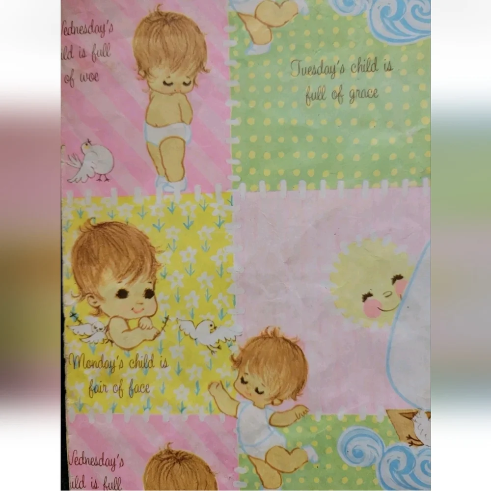 NEW Vintage Baby Shower Gift Wrapping Paper Art Deco MCM American Greetings 60s
